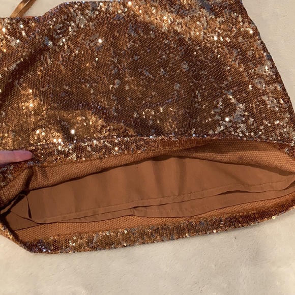 Bronzed Gold Sequin Fully Lined Holiday Cocktail Mini Skirt - Picture 8 of 11